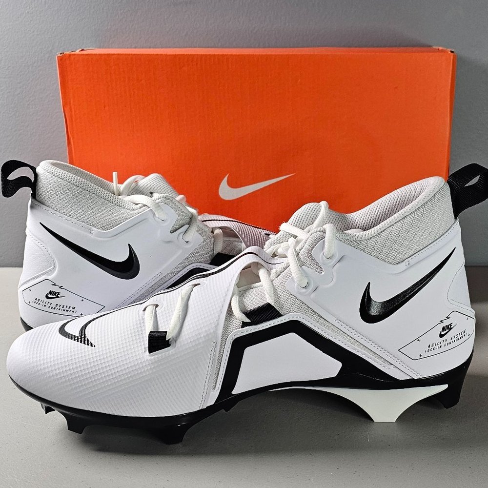 Nike Alpha Menace Pro 3 Mid Men's Football Cleats White Black Size 12.5